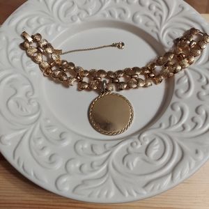 Vintage Monet Textured Gold Bow ID Bracelet